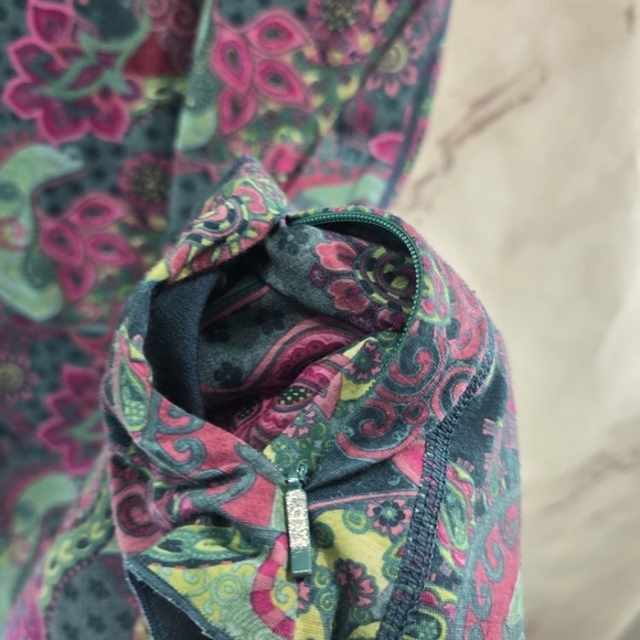 Title Nine Dress Women Medium Green Pink Mini Stretch Jersey Paisley Lettuce Hem - Picture 9 of 11